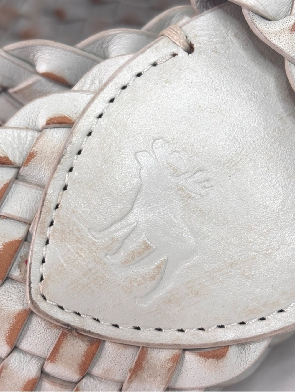 Wide Leather Abercrombie & Fitch VTG Braided Cream Beige Rustic Belt Oval Buckle - Picture 4 of 11